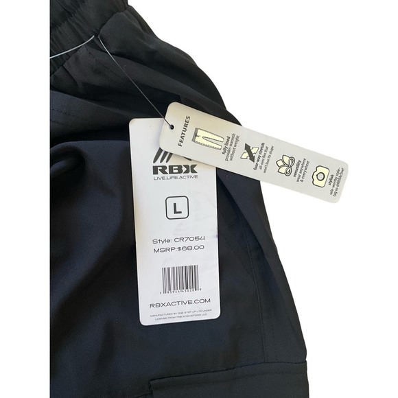 RBX Cargo Pants Women's SZ L Black Lined Stretch Ribbed Cuffs Drawstring Waist - Picture 3 of 4